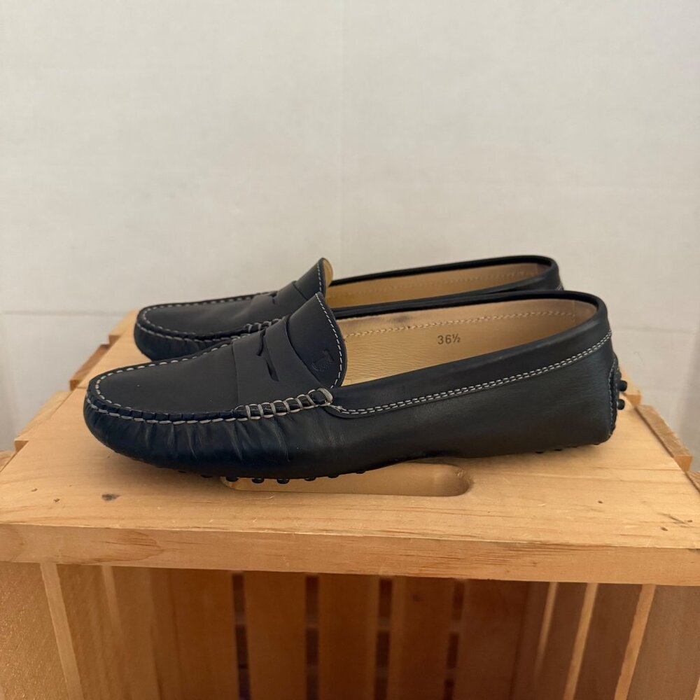Tods Womens Black Leather Driving Loafers Size 36.5 EU With Rubber Sole Detailin - Picture 7 of 11